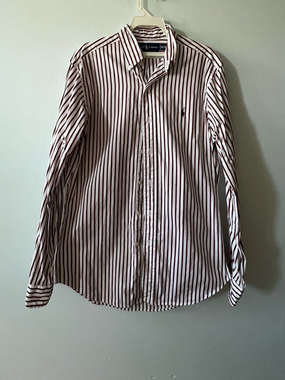 Ralph Lauren White Shirt with Burgundy Stripes